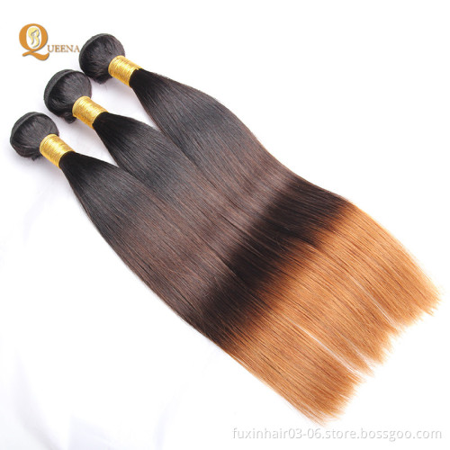 100% Cuticle Aligned Virgin Hair 1B/4/30 Remy Virgin Brazilian Human Hair Ombre Hair Weft 3 Bundles with Ear to Ear Lace Frontal